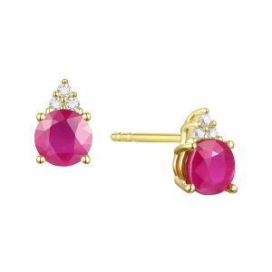 14K Gold Ruby and Diamonds Stud Earrings , (Your choice: Pink, White, or Yellow Gold)