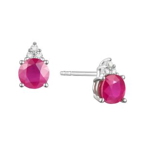 14K Gold Ruby and Diamonds Stud Earrings , (Your choice: White, Pink, or Yellow Gold)