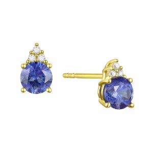 14K Gold Tanzanite and Diamonds Stud Earrings , (Your choice: Yellow or White Gold)