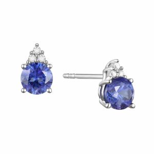 14K Gold Tanzanite and Diamonds Stud Earrings , (Your choice: White or Yellow Gold)