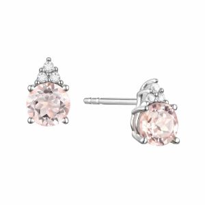 14K Gold Morganite and Diamonds Stud Earrings , (Your choice: White, Pink or Yellow Gold)