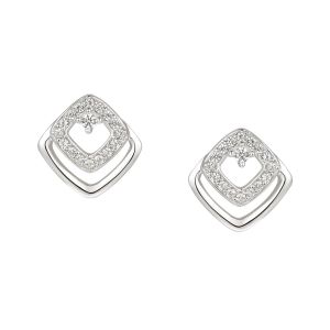 Sterling Silver Double Cushion Shape Diamond Accent Earring