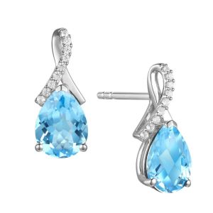 Sterling Silver Blue Topaz and Created White Sapphire Pear Drop Earring