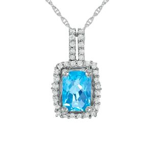Sterling Silver Cushion Cut Blue Topaz and White Topaz Frame Pendant
