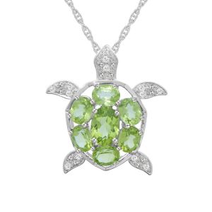 Sterling Silver Peridot and Created white sapphire Turtle Pendant