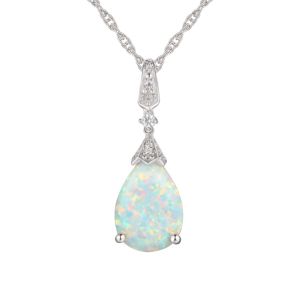  Sterling Silver Lab-Created Opal & Lab-Created White Sapphire Pendant 