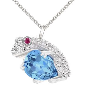 Lab-Created Blue Topaz, Ruby & White Sapphire Frog Pendant Necklace