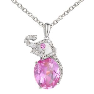 Sterling Silver Lab Created Pink Sapphire Elephant Pendant