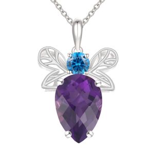 Lab-Created Amethyst and Simulated Blue Topaz Beetle Sterling Silver Pendant Necklace