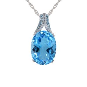 Sterling Silver Blue Topaz & Lab-Created White Sapphire Oval Pendant
