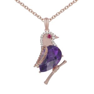 Lab-Created Amethyst and Ruby Bird Pendant Necklace
