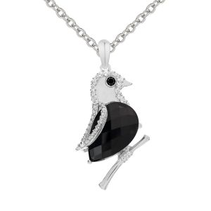 Genuine Black Onyx and Lab-Created White Sapphire Sterling Silver Bird Necklace