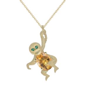 Lab-Created Citrine and Simulated Emerald Monkey Pendant Necklace