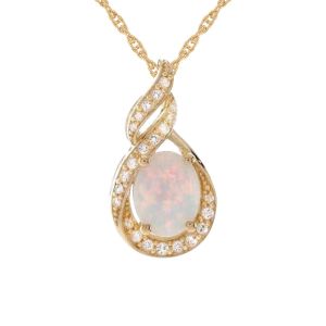 14K Gold over Silver Lab Created Opal &  White Sapphire Pendant