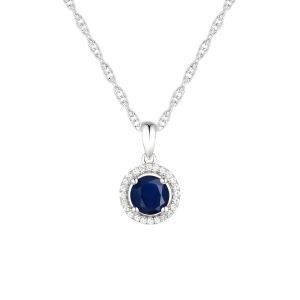 10K White Gold Genuine Sapphire and Diamond Accent Pendant with 18" Chain