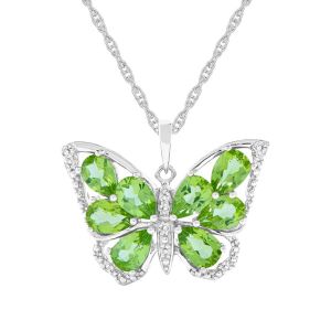 Sterling Silver Peridot and Created white sapphire Butterfly Pendant