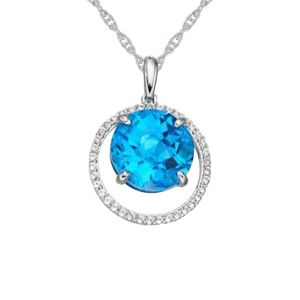 Sterling Silver Blue Topaz and Lab-Created White Sapphire Circle Necklace