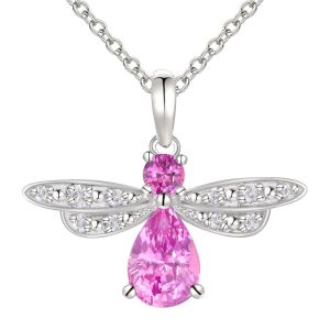 Lab-Created Pink and White Sapphire Dragonfly Sterling Silver Pendant Necklace