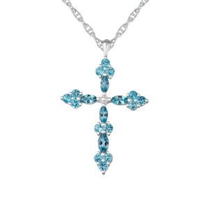 Sterling Silver London Blue and Blue Topaz Cross Pendant