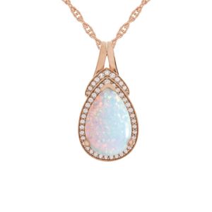 14K Rose Gold over Sterling Silver Lab-Created Opal and Created White Sapphire Pendant