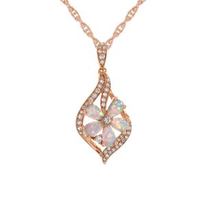 14K Rose Gold Over Silver Lab-Created Opal  and Lab-Created White Sapphire Flower Pendant