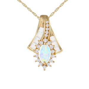 14K Yellow Gold Over Sterling Silver Lab-Created Opal and Lab-Created White Sapphire Pendant