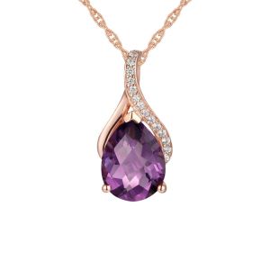 14K Rose Gold Amethyst and Diamond Accent Pendant