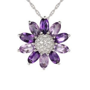 Sterling Silver Amethyst and White Topaz Flower Pendant 