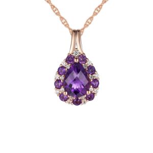 14k Rose Gold Amethyst and Diamond Accent Pendant 