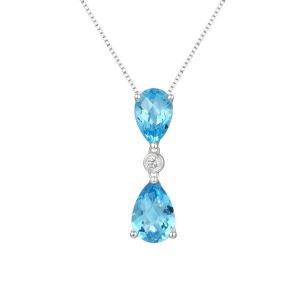 Sterling Silver Blue Topaz and Lab Created White Sapphire Pear Drop Pendant with 18" Chain 