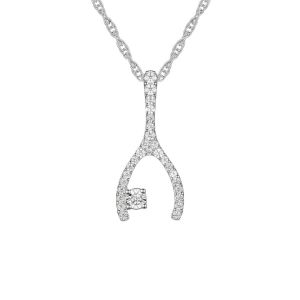 Sterling Silver Wishbone 1/5 CT. T.W. Diamond Pendant with 18" Chain 