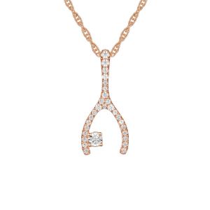 14K Rose Gold over Sterling Silver Wishbone 1/5 CT. T.W. Diamond Pendant with 18" Chain