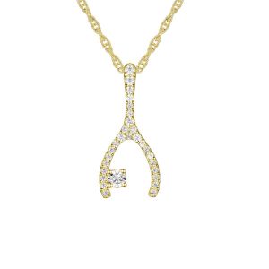 14K Yellow Gold over Sterling Silver Wishbone 1/5 CT. T.W. Diamond Pendant with 18" Chain 