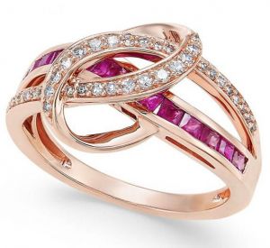 14K Rose Gold Ruby and 1/5 CT. T.W. Diamond Swirl Ring   