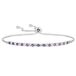 Tirafina Genuine Purple Amethyst Sterling Silver Bolo Bracelet