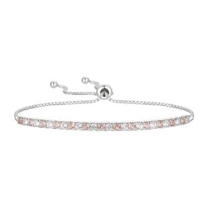 Sterling Silver Lab-Created Pink Champagne and White Sapphire Adjustable Bolo Bracelet 6", 7", 8"