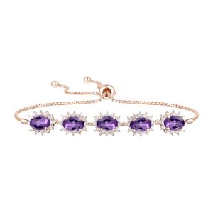 14K Pink Gold over Sterling Silver Amethyst and Created White Sapphire Bolo Bracelet 