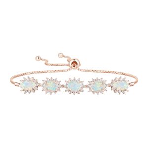 14K Pink Gold over Sterling Silver Opal and Created White Sapphire Bolo Bracelet