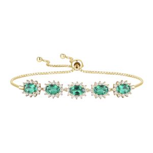 14K Gold over Sterling Silver Created Emerald and White Sapphire Bolo Bracelet