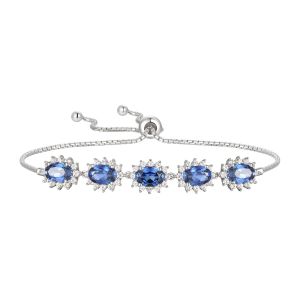 Sterling Silver Created Sapphire and White Sapphire Bolo Bracelet