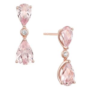 14K Rose Gold over Sterling Silver Lab Created Pink Champagne and Lab Created White Sapphire Pear Drop Earrings