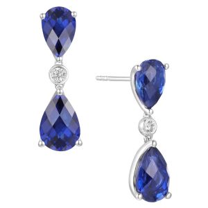 Sterling Silver Lab created Blue and White Sapphire Pear Drop Earrings 