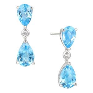 Sterling Silver Blue Topaz and Lab Created White Sapphire Pear Drop Earrings