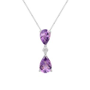 Sterling Silver Lab-Created Lab Created Amethyst and Lab Created White Sapphire Pear Drop Pendant with 18" Chain