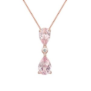 14K Rose Gold over Sterling Silver Lab-Created Pink Champagne Sapphire and White Sapphire Pear Drop Pendant with 18" Chain 