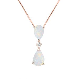 14K Rose Gold over Sterling Silver Lab-Created Opal and Lab Created White Sapphire Pear Drop Pendant with 18" Chain 