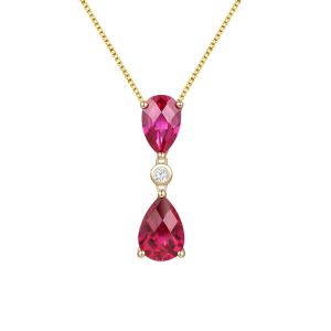 14K Yellow Gold over Sterling Silver Lab-Created Ruby and Lab Created White Sapphire Pear Drop Pendant with 18" Chain 