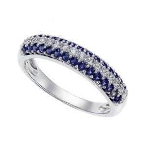 14K White Gold Sapphire and 1/4 CT. T.W. Diamond Ring