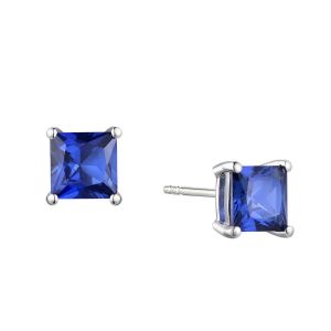 Sterling Silver Cushion-Cut 6MM Lab-Created Sapphire Stud Earring