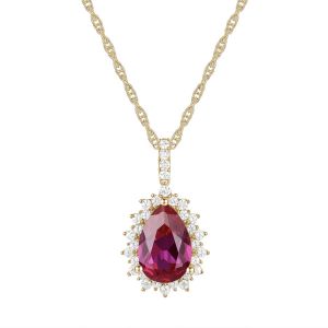 14K Gold over Sterling Silver Lab Created Ruby and Created White Sapphire Pendant